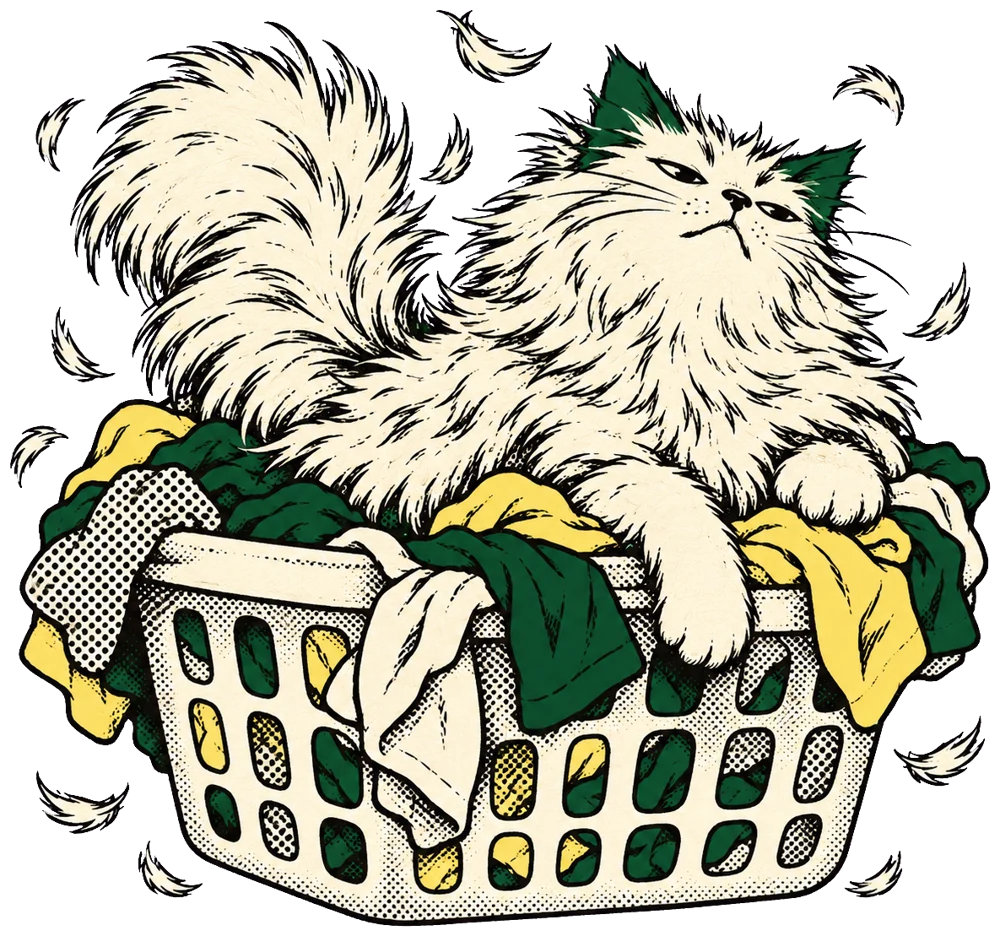 Le chat boude, installé dans un panier à linge.